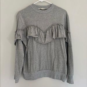 Grey ruffle crew sweatshirt